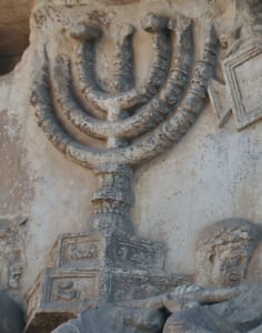 An engraving of the ancient Menorah on the Arch of Titus in Rome